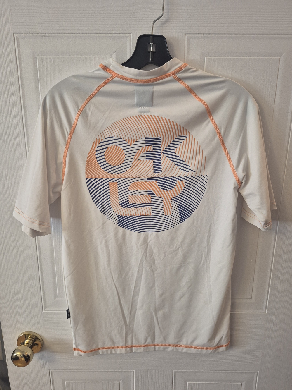 Oakley Men's Fingerprint Rashguard Short Sleeve Shirt White Orange